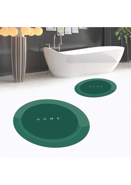 Dijital Baskılı Kaymaz Yıkanabilir Yuvarlak Ikili Banyo Paspas Klozet Takımı, V-Y-Klozet-03-Yeşil,