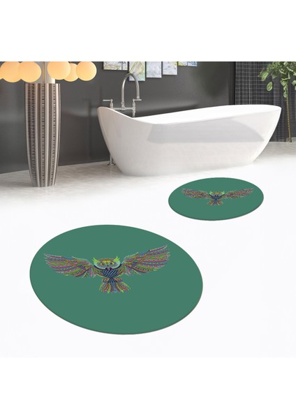 Dijital Baskılı Kaymaz Yıkanabilir Yuvarlak Ikili Banyo Paspas Klozet Takımı, V-Y-Klozet-37-Yeşil, fiyatları