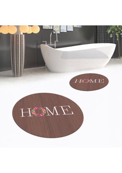 Dijital Baskılı Kaymaz Yıkanabilir Yuvarlak Ikili Banyo Paspas Klozet Takımı, V-Y-Klozet-12-Kahve,