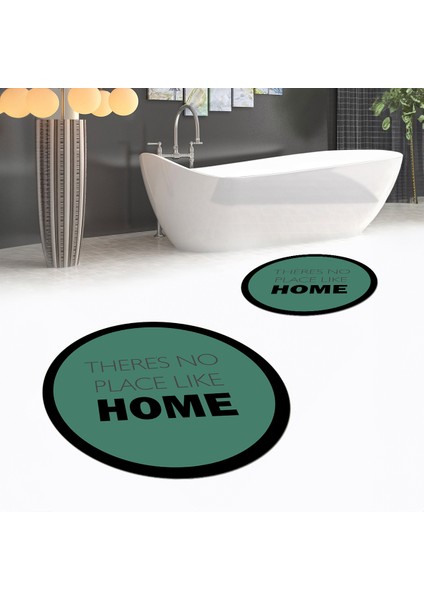 Dijital Baskılı Kaymaz Yıkanabilir Yuvarlak Ikili Banyo Paspas Klozet Takımı, V-Y-Klozet-13-Yeşil,
