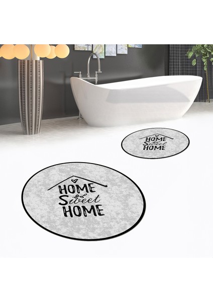Dijital Baskılı Kaymaz Yıkanabilir Yuvarlak Ikili Banyo Paspas Klozet Takımı, V-Y-Klozet-14-Gri,