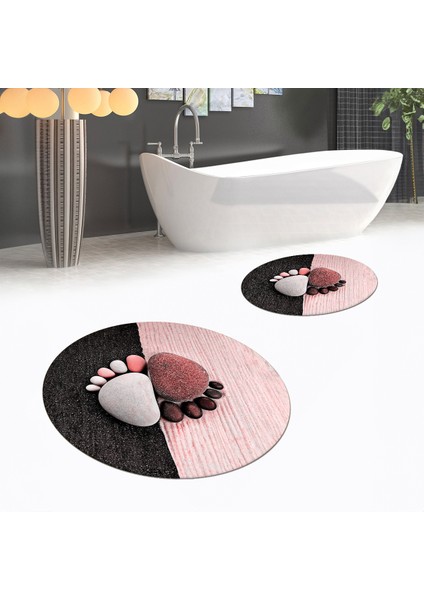Dijital Baskılı Kaymaz Yıkanabilir Yuvarlak Ikili Banyo Paspas Klozet Takımı, V-Y-Klozet-17-Mor,