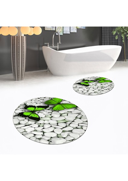 Dijital Baskılı Kaymaz Yıkanabilir Yuvarlak Ikili Banyo Paspas Klozet Takımı, V-Y-Klozet-45-Yeşil, fiyatları