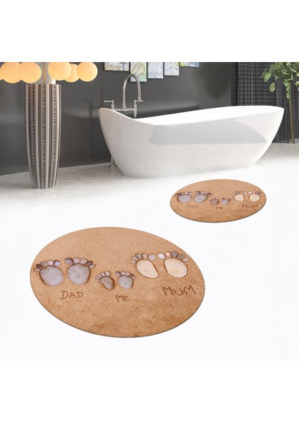 Dijital Baskılı Kaymaz Yıkanabilir Yuvarlak Ikili Banyo Paspas Klozet Takımı, V-Y-Klozet-16-Kahve,