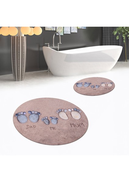 Dijital Baskılı Kaymaz Yıkanabilir Yuvarlak Ikili Banyo Paspas Klozet Takımı, V-Y-Klozet-16-Mavi,