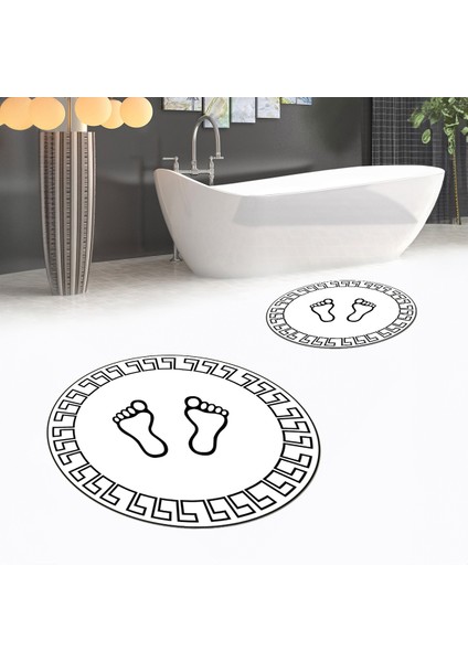 Dijital Baskılı Kaymaz Yıkanabilir Yuvarlak Ikili Banyo Paspas Klozet Takımı, V-Y-Klozet-19-Beyaz,