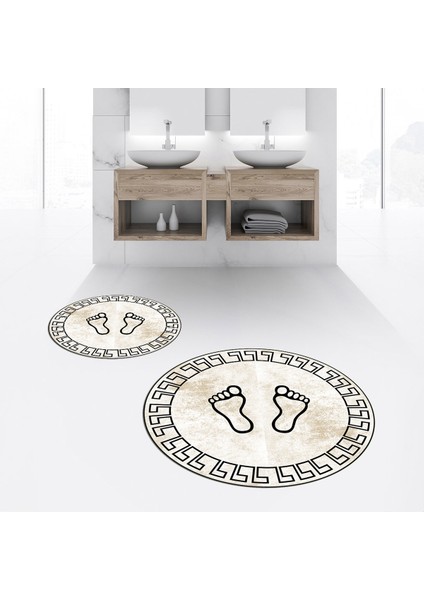 Dijital Baskılı Kaymaz Yıkanabilir Yuvarlak Ikili Banyo Paspas Klozet Takımı, V-Y-Klozet-19-Kahve, fiyatları