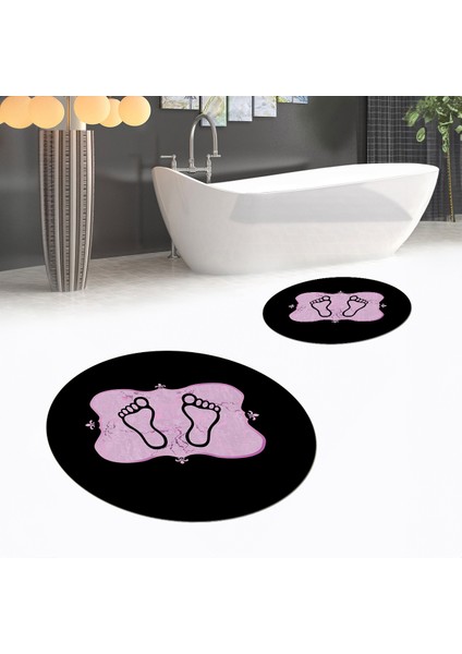 Dijital Baskılı Kaymaz Yıkanabilir Yuvarlak Ikili Banyo Paspas Klozet Takımı, V-Y-Klozet-20-Siyah,