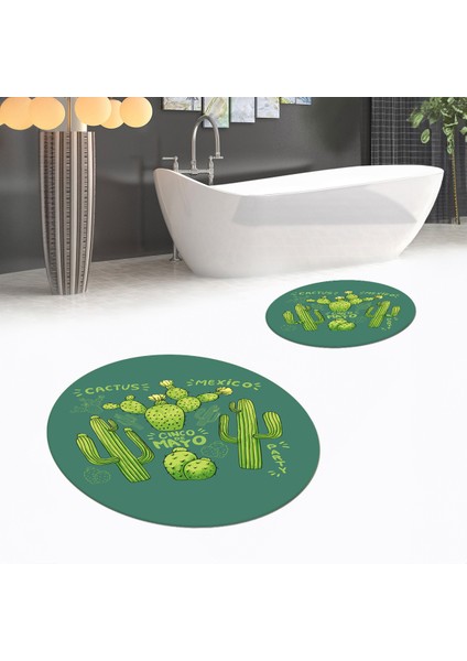 Dijital Baskılı Kaymaz Yıkanabilir Yuvarlak Ikili Banyo Paspas Klozet Takımı, V-Y-Klozet-23-Yeşil, fiyatları