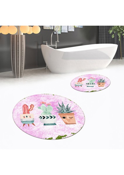 Dijital Baskılı Kaymaz Yıkanabilir Yuvarlak Ikili Banyo Paspas Klozet Takımı, V-Y-Klozet-24-Pembe, fiyatları