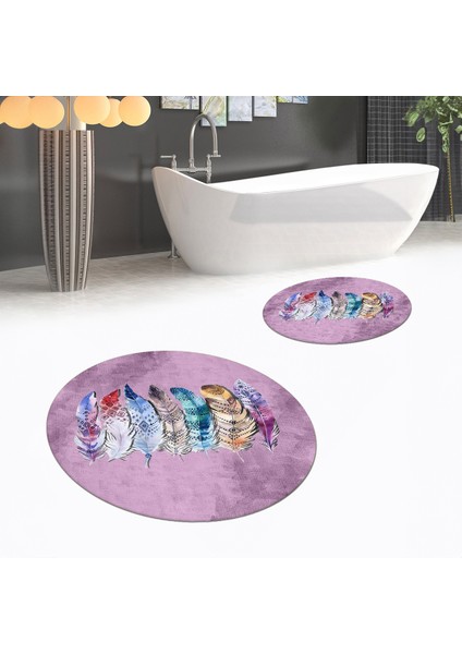 Dijital Baskılı Kaymaz Yıkanabilir Yuvarlak Ikili Banyo Paspas Klozet Takımı, V-Y-Klozet-25-Pembe, fiyatları