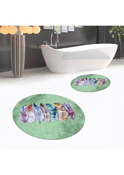 Dijital Baskılı Kaymaz Yıkanabilir Yuvarlak Ikili Banyo Paspas Klozet Takımı, V-Y-Klozet-25-Yeşil, fiyatları