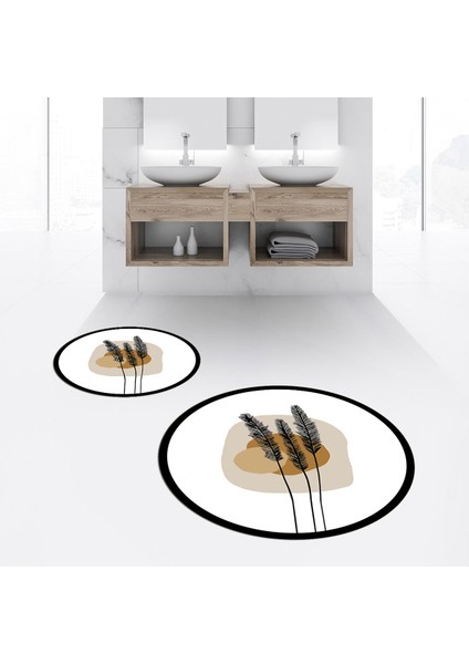Dijital Baskılı Kaymaz Yıkanabilir Yuvarlak Ikili Banyo Paspas Klozet Takımı, V-Y-Klozet-28-Beyaz,