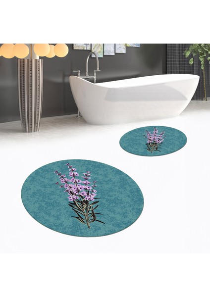 Dijital Baskılı Kaymaz Yıkanabilir Yuvarlak Ikili Banyo Paspas Klozet Takımı, V-Y-Klozet-29-Mavi, fiyatları