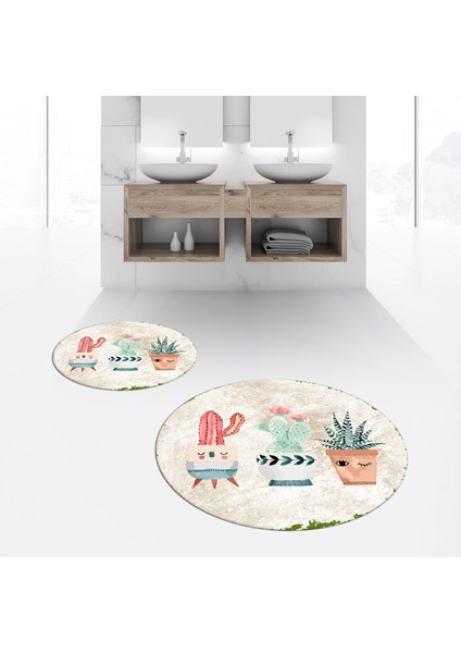 Dijital Baskılı Kaymaz Yıkanabilir Yuvarlak Ikili Banyo Paspas Klozet Takımı, V-Y-Klozet-24-Kahve,