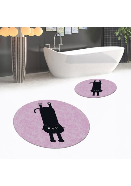 Dijital Baskılı Kaymaz Yıkanabilir Yuvarlak Ikili Banyo Paspas Klozet Takımı, V-Y-Klozet-39-Pembe, fiyatları