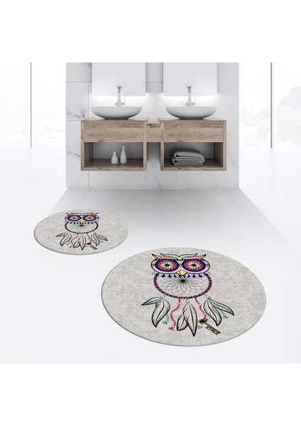 Dijital Baskılı Kaymaz Yıkanabilir Yuvarlak Ikili Banyo Paspas Klozet Takımı, V-Y-Klozet-35-Gri,