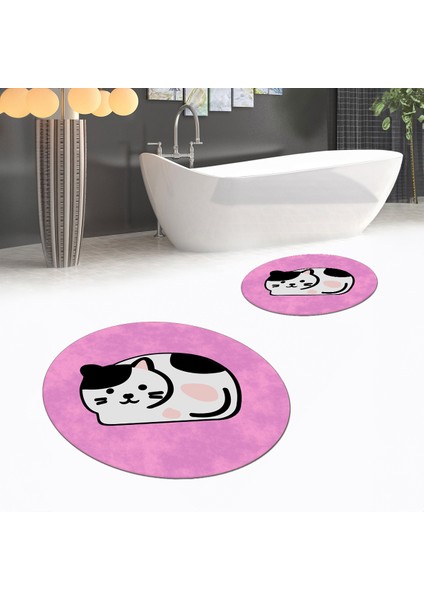 Dijital Baskılı Kaymaz Yıkanabilir Yuvarlak Ikili Banyo Paspas Klozet Takımı, V-Y-Klozet-43-Pembe, fiyatları