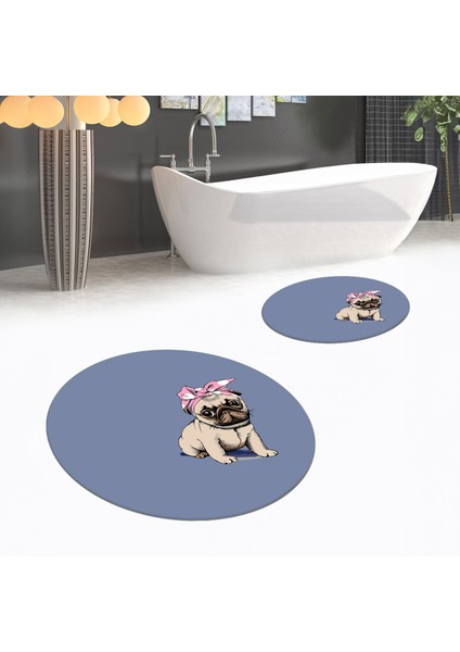 Dijital Baskılı Kaymaz Yıkanabilir Yuvarlak Ikili Banyo Paspas Klozet Takımı, V-Y-Klozet-38-Mavi, fiyatları