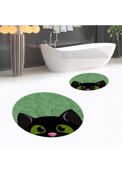 Dijital Baskılı Kaymaz Yıkanabilir Yuvarlak Ikili Banyo Paspas Klozet Takımı, V-Y-Klozet-40-Yeşil, fiyatları