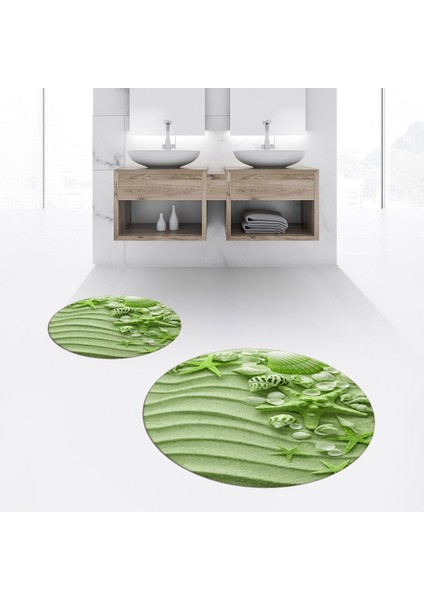 Dijital Baskılı Kaymaz Yıkanabilir Yuvarlak Ikili Banyo Paspas Klozet Takımı, V-Y-Klozet-48-Yeşil,
