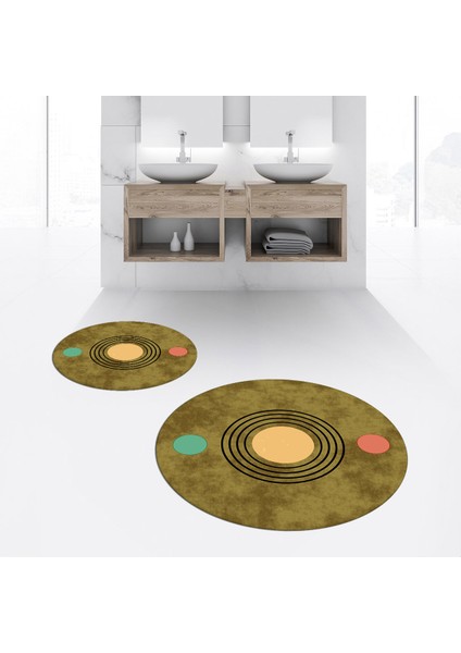 Dijital Baskılı Kaymaz Yıkanabilir Yuvarlak Ikili Banyo Paspas Klozet Takımı, V-Y-Klozet-49-Kahve,