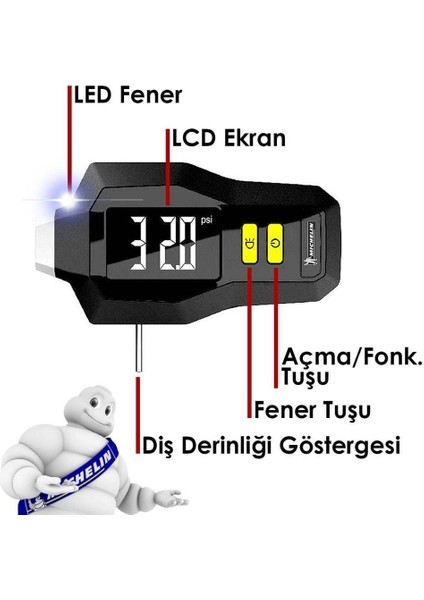 MC12293 99PSI Dijital Lastik Basınç ve Derinlik Ölçer