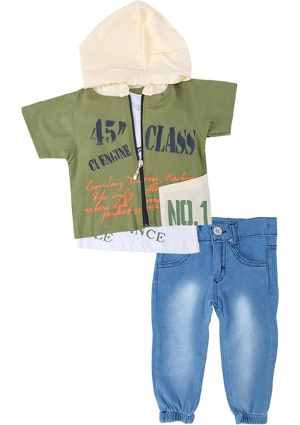 Erkek Bebek Yazı Baskılı Yelekli T-Shirt Pantolon Alt Üst Takım
