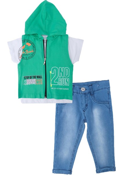 Erkek Bebek Yazı Baskılı T-Shirt Yelekli Pantolon Alt Üst Takım