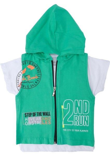 Erkek Bebek Yazı Baskılı T-Shirt Yelekli Pantolon Alt Üst Takım modelleri