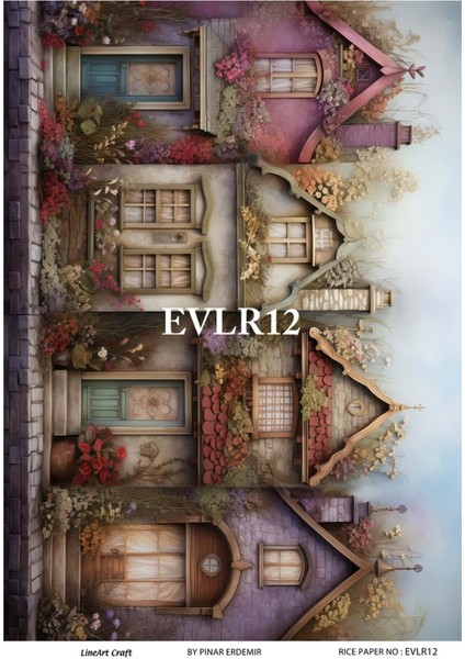 Evler Serisi EVLER12 Renkli, Ev Desen Pirinç Dekopaj 30X42