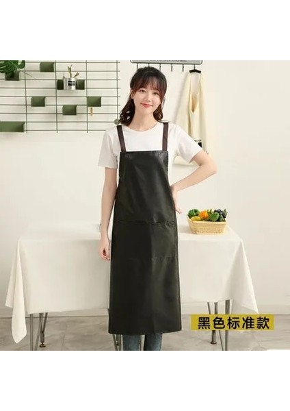 100CM Siyah Stil Tek Boyut Erkek Su Geçirmez Faux Deri Ekstra Uzun Çalışma Önlükleri Yağ Geçirmez Restoran Pişirme Mutfak Şefi Barbekü Önlük Kadınlar Için Siyah Kahve (Yurt Dışından)
