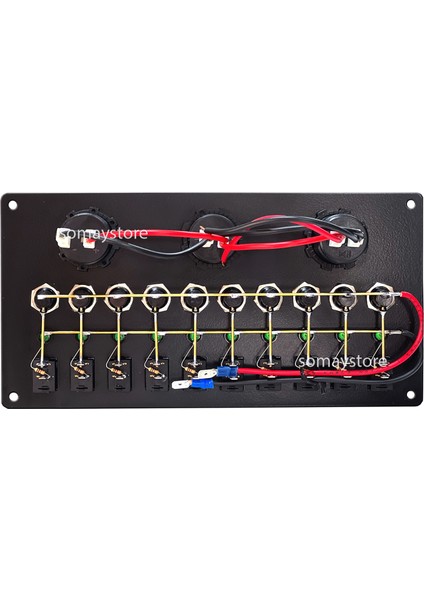 Swicth Panel 10 Anahtar USB 3.0 Type-C + Voltmetre + Şarj Soketli Sigorta Kontrol Paneli