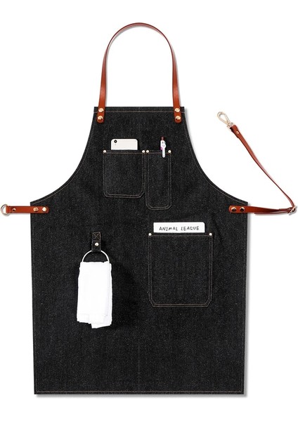 Bir Stil Baker Çok Cep Ayarlanabilir Şef Barista Deri Kayış Çıkarılabilir Kot Çalışma Barmen Rahat Barbekü Üniforma Önlük Önlük (Yurt Dışından)