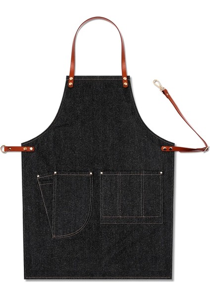 Bir Stil Baker Çok Cep Ayarlanabilir Şef Barista Deri Kayış Çıkarılabilir Kot Çalışma Barmen Rahat Barbekü Üniforma Önlük Önlük (Yurt Dışından)