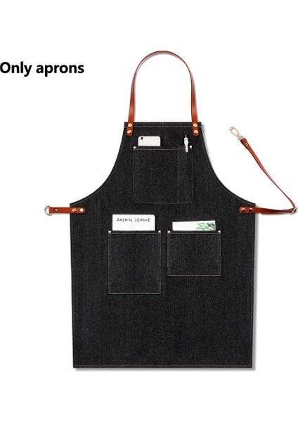 Bir Stil Baker Çok Cep Ayarlanabilir Şef Barista Deri Kayış Çıkarılabilir Kot Çalışma Barmen Rahat Barbekü Üniforma Önlük Önlük (Yurt Dışından)
