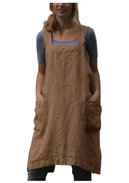 Haki Stili 4xl Japon Tarzı Pamuklu ve Keten Önlük Ev Düz Renk Çapraz Bandaj X-Şekilli Arka Mutfak Pişirme Kıyafetleri WF928 (Yurt Dışından)