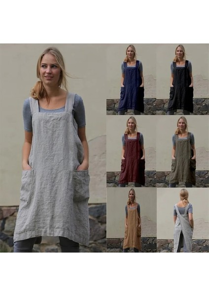 Haki Stili 4xl Japon Tarzı Pamuklu ve Keten Önlük Ev Düz Renk Çapraz Bandaj X-Şekilli Arka Mutfak Pişirme Kıyafetleri WF928 (Yurt Dışından) fiyatları