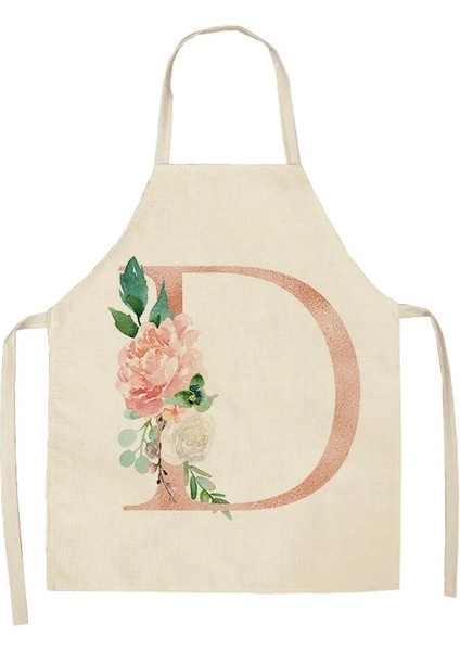 D Stili 47X38CM Pembe Mektup Çiçek Mutfak Önlüğü Kadın Pamuk Keten Önlük Ev Temizlik Önlüğü Sade Önlük (Yurt Dışından)