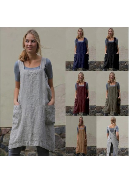 Haki Stili Xxxl Japon Pamuk Keten Önlükleri Düz Renk Çapraz Bandaj Gevşek Mutfak Pişirme Için Önlük Bahçe Koruyucu Önlük S-5xl (Yurt Dışından) fiyatları