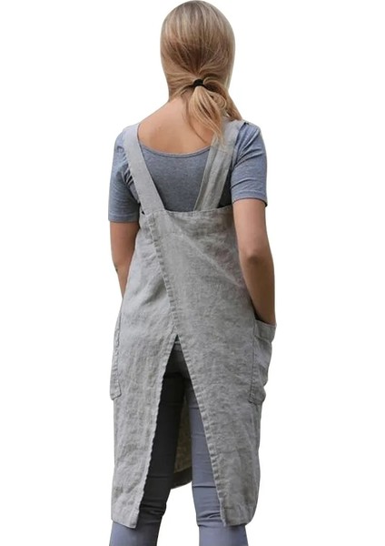 Haki Stili Xxxl Japon Pamuk Keten Önlükleri Düz Renk Çapraz Bandaj Gevşek Mutfak Pişirme Için Önlük Bahçe Koruyucu Önlük S-5xl (Yurt Dışından) fırsatları