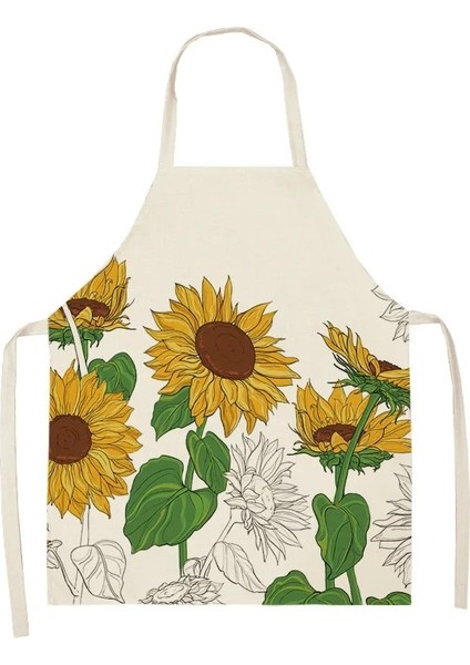 2WQ-46287-015 Stili Unflower Desen Temizleme Sanatı Yeşil Önlükler 53*65 cm Ev Pişirme Bel Önlüğü Pamuk Keten Komik Önlük Temizleme Araçları (Yurt Dışından)