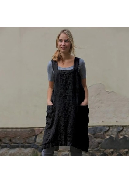 Haki Stili M Beden Japon Tarzı Pamuklu ve Keten Önlük Ev Düz Renk Çapraz Bandaj X-Şekilli Arka Mutfak Pişirme Kıyafetleri WF928 (Yurt Dışından) fırsatları