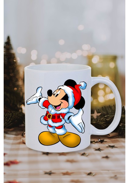 Yılbaşı Noel Temalı Mickey Mouse Baskılı Yeni Yıl Hediyelik Kupa Bardak-Çay-Kahve