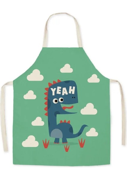 No.14 Tarzı 68X55CM Yeni Ebeveyn-Çocuk Mutfak Önlüğü Karikatür Dinozor Baskılı Keten Pişirme Pişirme Önlükleri Kadınlar Için Ev Temizlik Önlüğü Şef Önlüğü (Yurt Dışından)