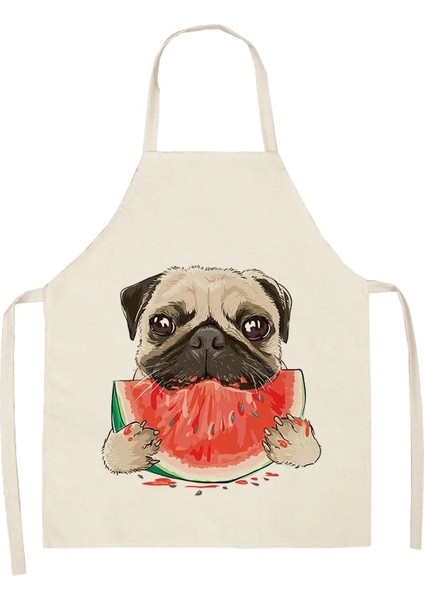 No.8 Stili 47X38CM Bulldog Dachshund Pug Köpek Kadın Için Baskılı Mutfak Önlüğü Pamuk Keten Önlük Ev Pişirme Pişirme Temizleme Aracı Adam Çocuk Önlükleri (Yurt Dışından)
