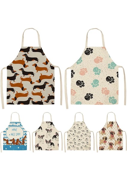 No.5 Tarzı 47X38CM Bulldog Dachshund Pug Köpek Kadın Için Baskılı Mutfak Önlüğü Pamuk Keten Önlük Ev Pişirme Pişirme Temizleme Aracı Adam Çocuk Önlükleri (Yurt Dışından) fiyatları