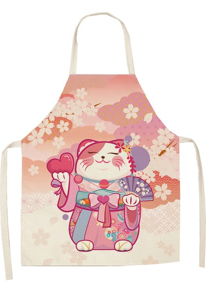 No.8 Stili 68X55CM Yetişkin Boyutu Pamuk ve Keten Önlük Japon Karikatür Şanslı Kedi Pişirme Kolsuz Önlük Su Geçirmez Anti-Yağlı Mutfak Malzemeleri Şef Önlüğü (Yurt Dışından)