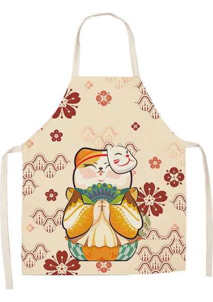 No.8 Stili 68X55CM Yetişkin Boyutu Pamuk ve Keten Önlük Japon Karikatür Şanslı Kedi Pişirme Kolsuz Önlük Su Geçirmez Anti-Yağlı Mutfak Malzemeleri Şef Önlüğü (Yurt Dışından) modelleri