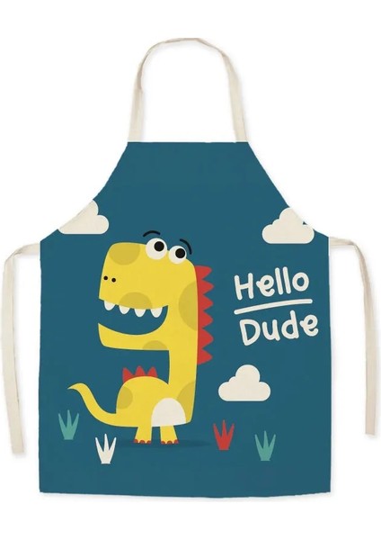 No.17 Stili 68X55CM Yeni Ebeveyn-Çocuk Mutfak Önlüğü Karikatür Dinozor Baskılı Keten Pişirme Pişirme Önlükleri Kadınlar Için Ev Temizlik Önlüğü Şef Önlüğü (Yurt Dışından)